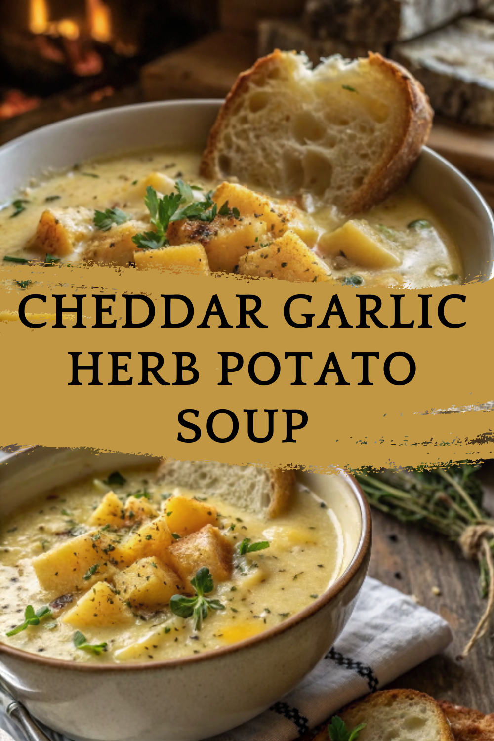 Cheddar Garlic Herb Potato Soup – A rich, cozy bowl loaded with creamy potatoes and savory herbs