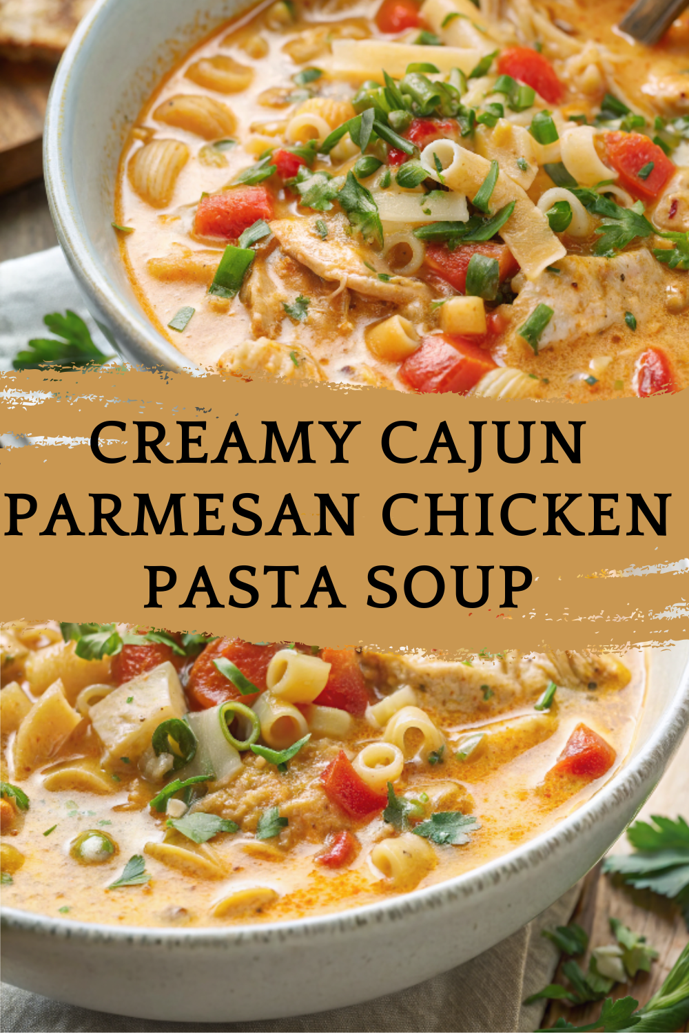 Creamy Cajun Parmesan Chicken Pasta Soup – A bold, ultra-creamy fusion of Cajun spice and velvety parmesan