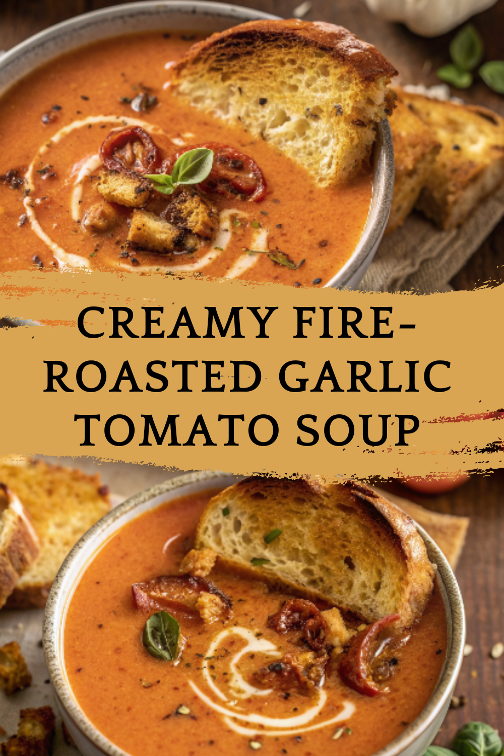 Creamy Fire-Roasted Garlic Tomato Soup – A velvety, aromatic blend of roasted garlic and rich tomatoes
