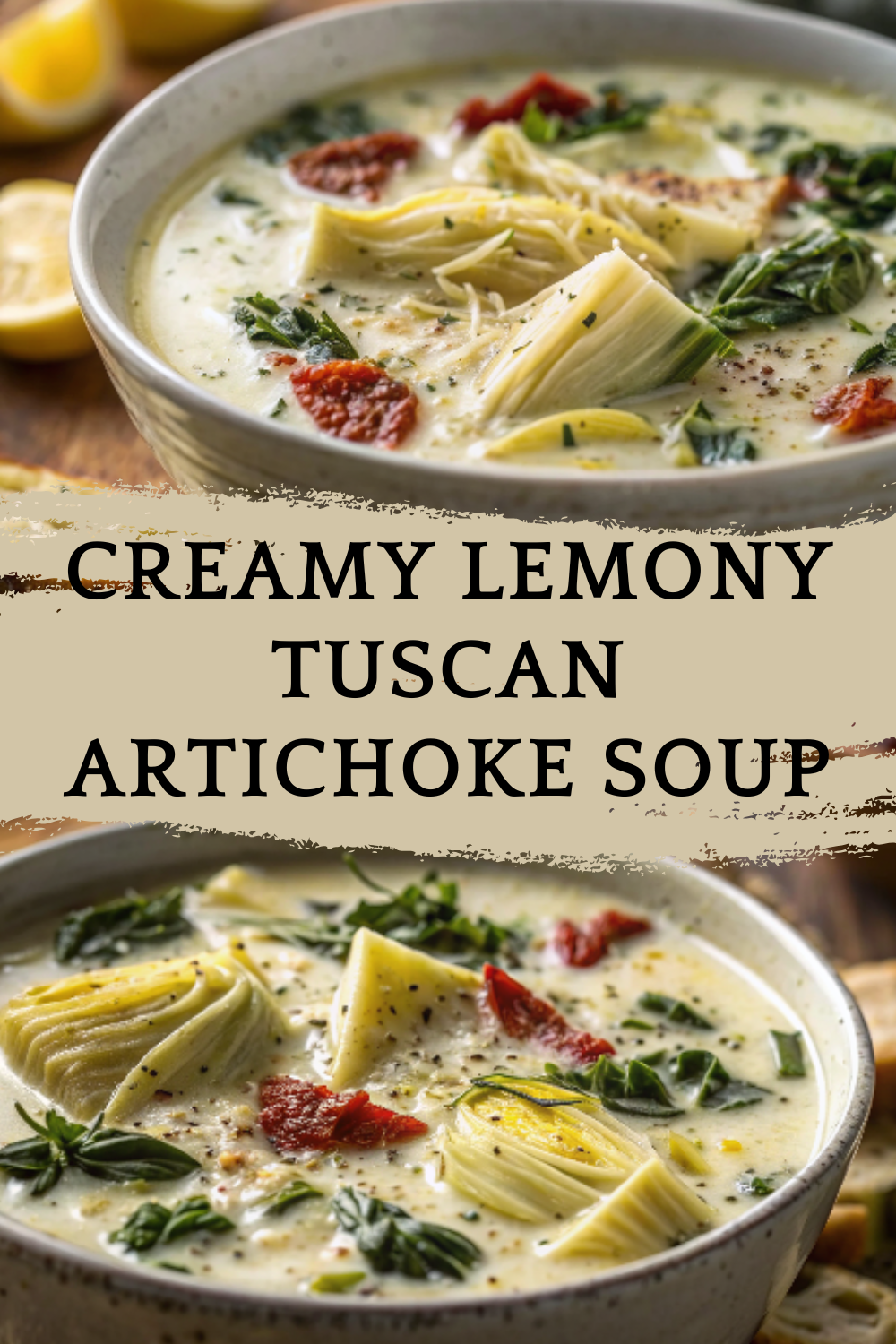Creamy Lemony Tuscan Artichoke Soup – A bright, comforting bowl with silky veggies, tender artichokes & a sunny citrus finish