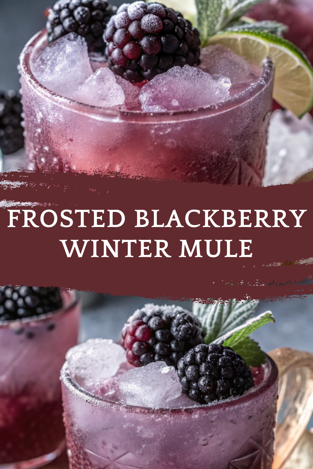 Frosted Blackberry Winter Mule – A sparkling icy mocktail with tart berries, zesty lime & ginger sparkle