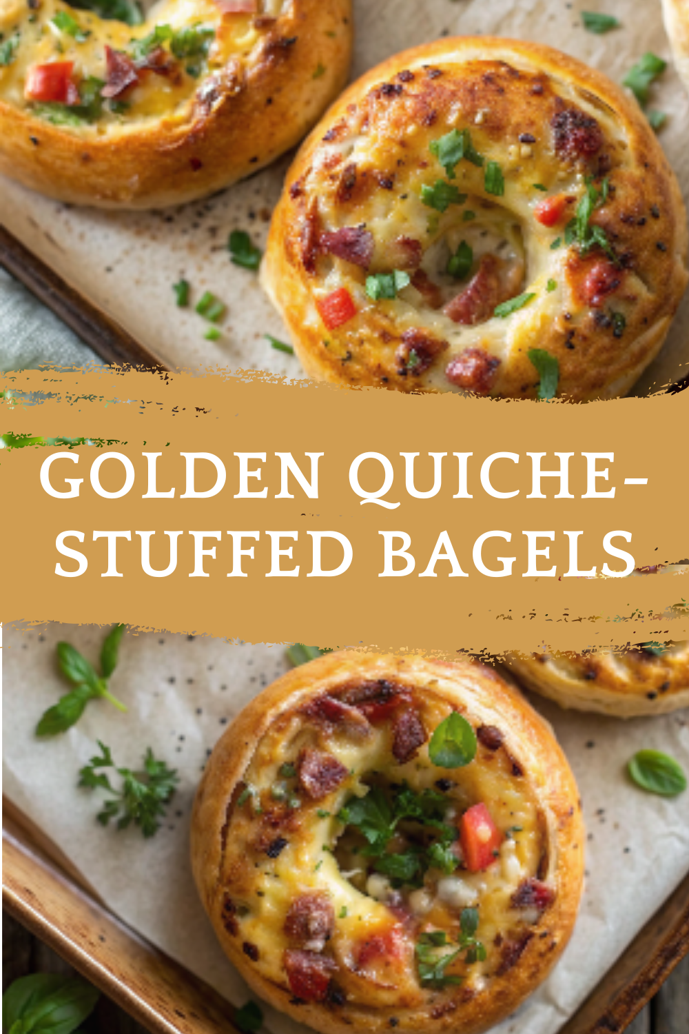 Golden Quiche-Stuffed Bagels – Fluffy baked eggs tucked inside warm bagels for the ultimate grab-and-go breakfast